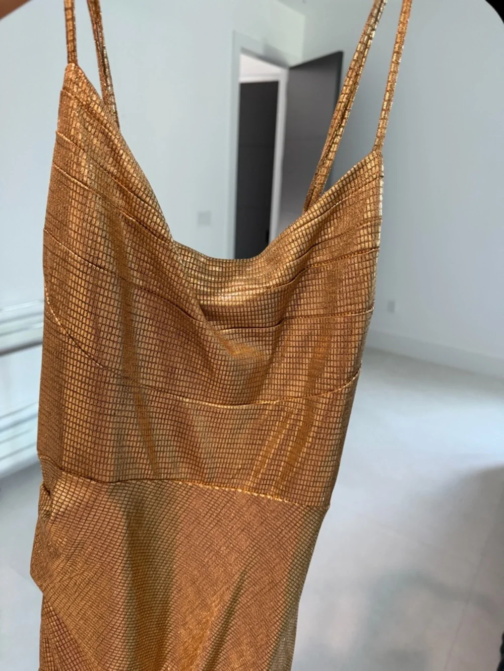 JLUXLABEL Metallic Gold Spaghetti-Strap Maxi Dress - Picture 4 of 4
